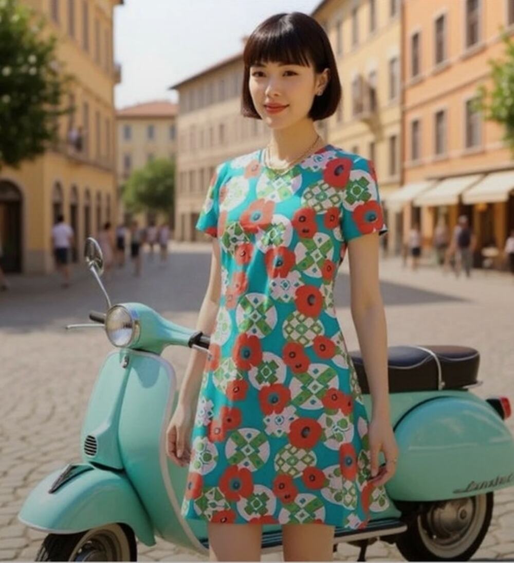 LA DOUBLEJ Sz L Large Mini Swing Dress Nectar Floral Aqua Red